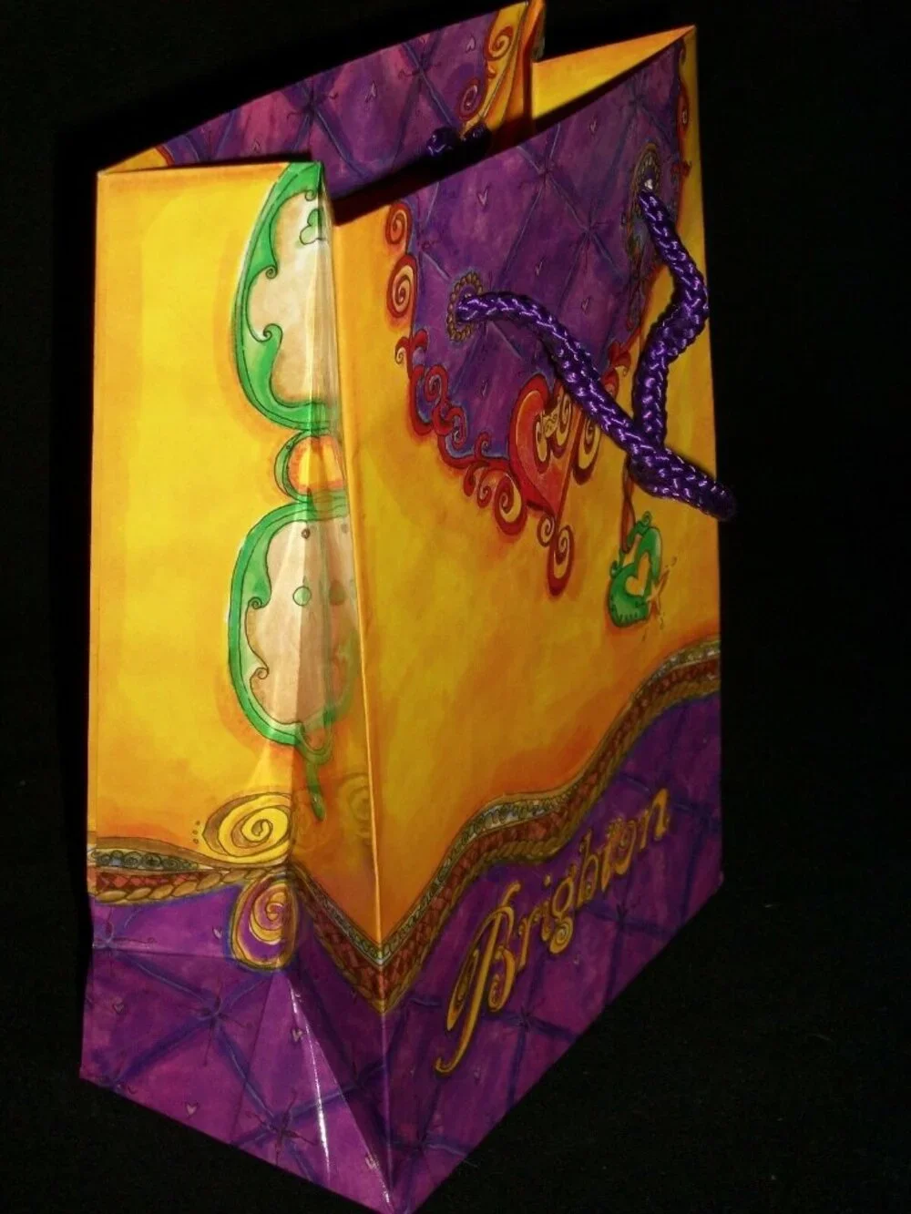 Brighton Purple & Yellow Gift Bag With Rope Handles - Fancy & Colorful Design